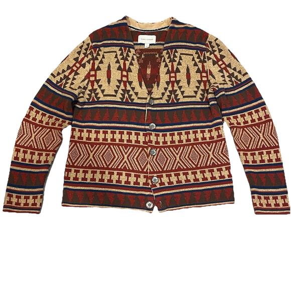 Sun + Stone Cardigan Mens Sweater Medium Western Native Print Artsy Indie - Picture 1 of 7